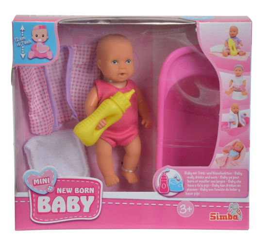 Obrázek z Mini New Baby Panenka pije a čůrá, Baby Set, 12 cm 