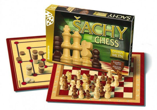 Obrázek z Šachy, dáma, mlýn dřevěné figurky a kameny společenská hra 